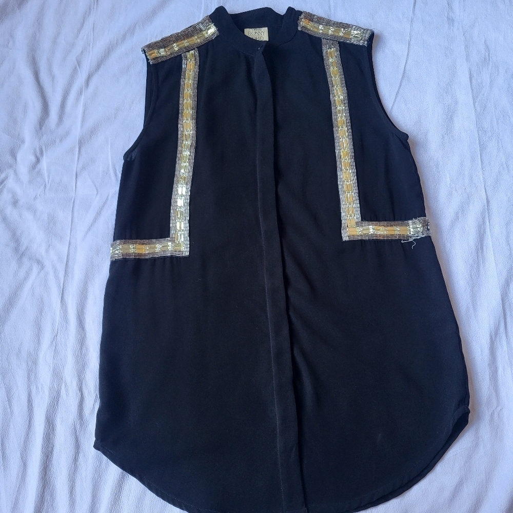Torn By Ronny Kono Sleeveless Beaded Blouse Size XS